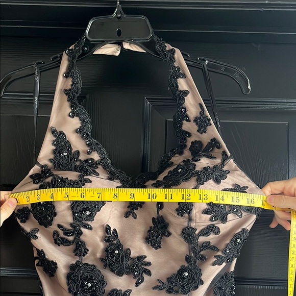 Elegant Jovani Rhinestone, Sequin, and Black Lace and Nude Mermaid Evening Gown - Picture 5 of 9